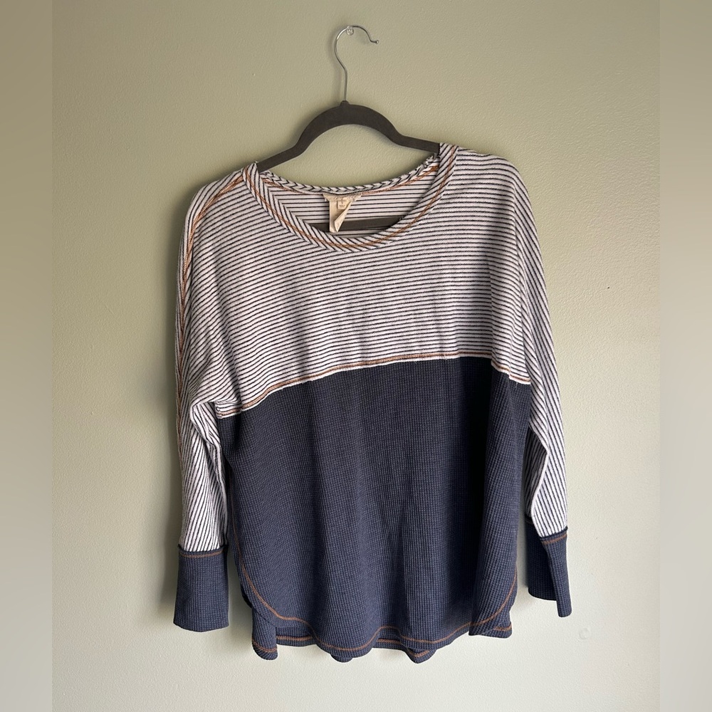 Mystree waffle knit striped long sleeve | size small